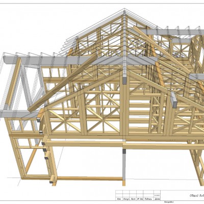 Общая схема расположения несущих конструкций клееного каркаса дома