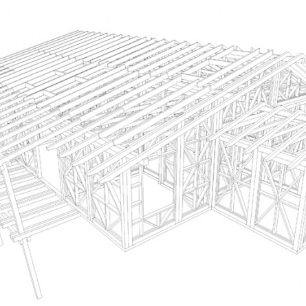 Общая схема деревянных несущих конструкций частного дома, по технологии клееного каркаса
